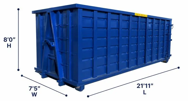 Dimensions for our 40 yard roll-off dumpster rental service in Phoenix, AZ